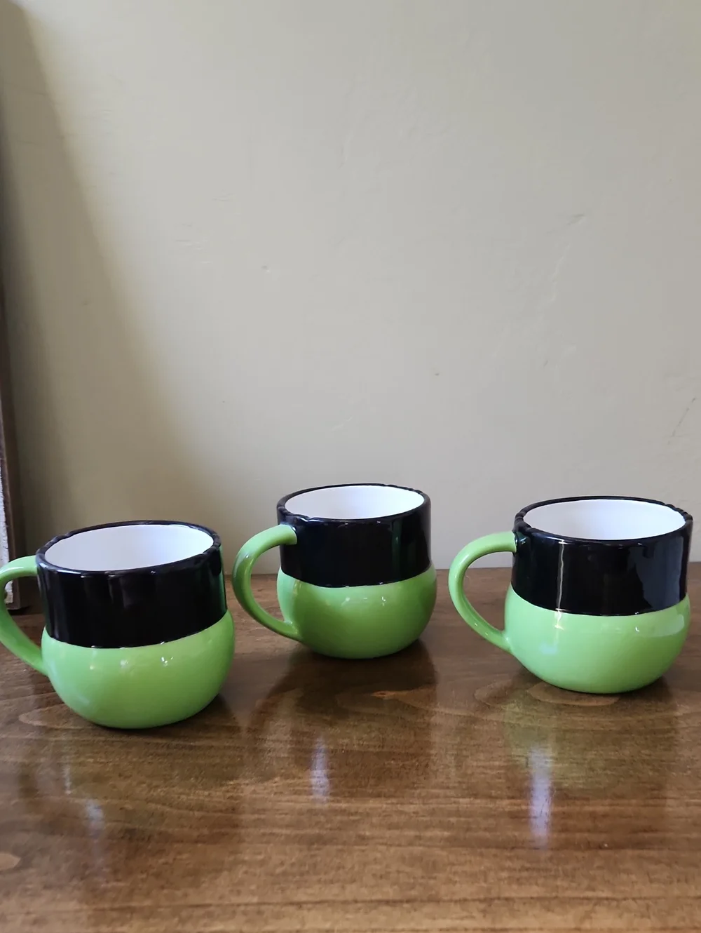 Holiday Home Green and Black Ceramic Smile Monster Mugs - Set of 3 12 Onz New